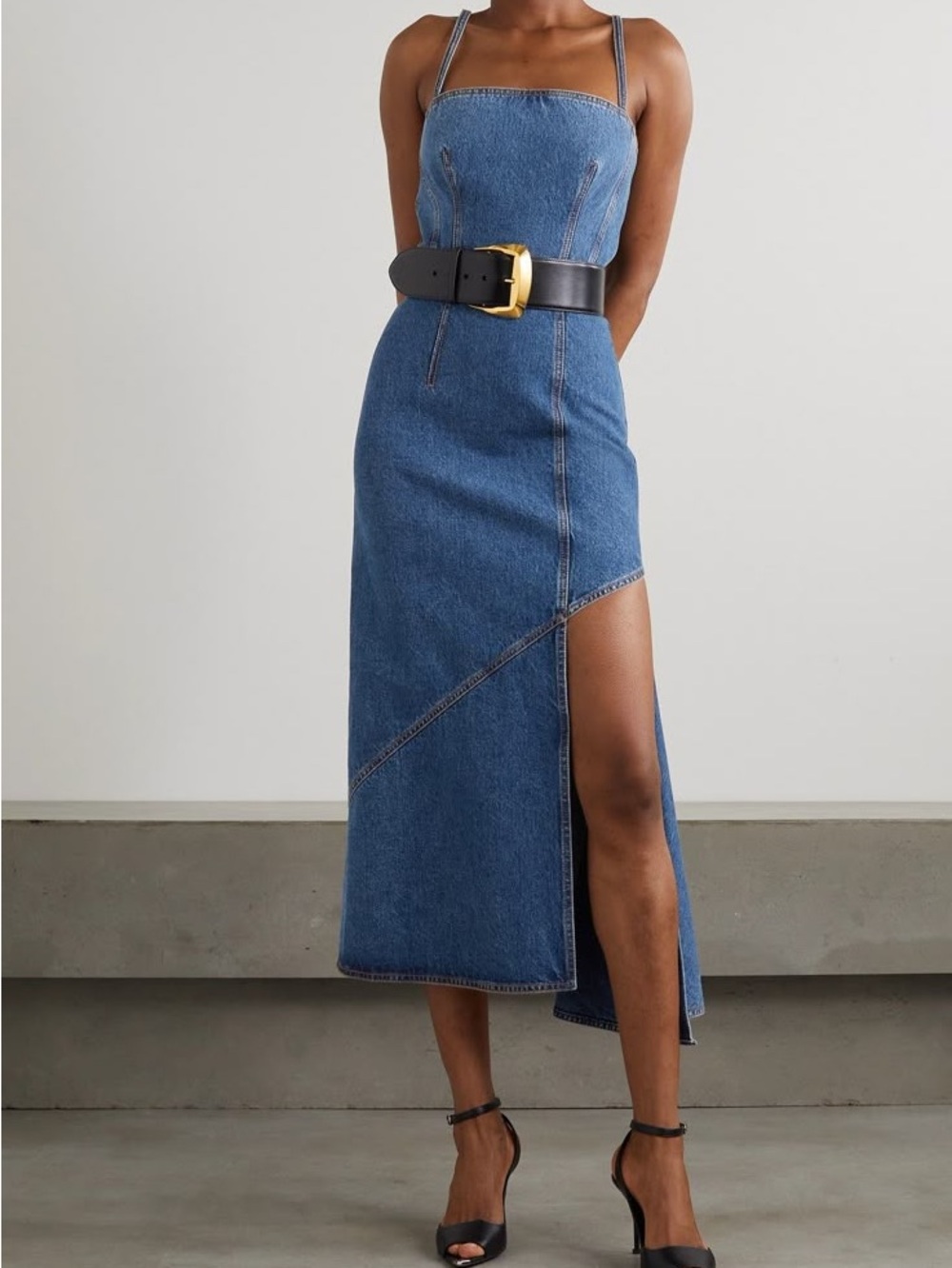 Alexander McQueen Blue Denim Dress with Tan Leather Patch